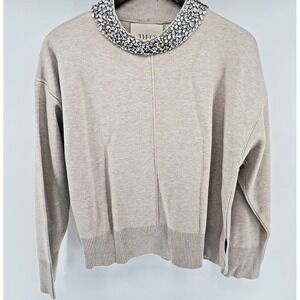 Theo Women's Beige Beaded Collar Pullover Sweater/Top Size L